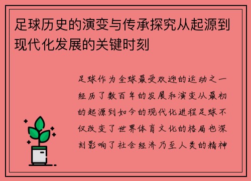 足球历史的演变与传承探究从起源到现代化发展的关键时刻